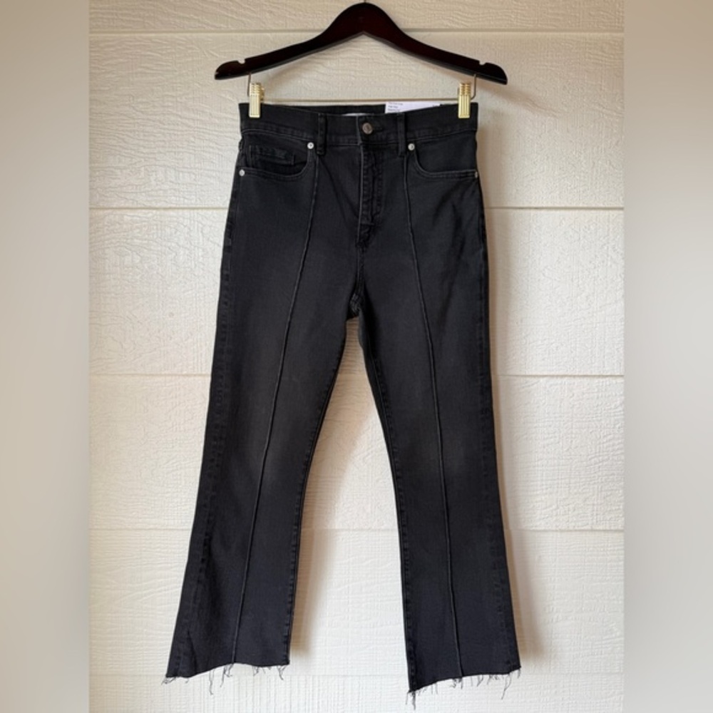 LOFT The Kick Crop High Rise Jeans Black Raw Hem Frayed Cropped Denim NWT